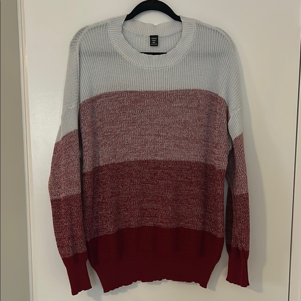 SHEIN Red and White Crew Neck Sweater